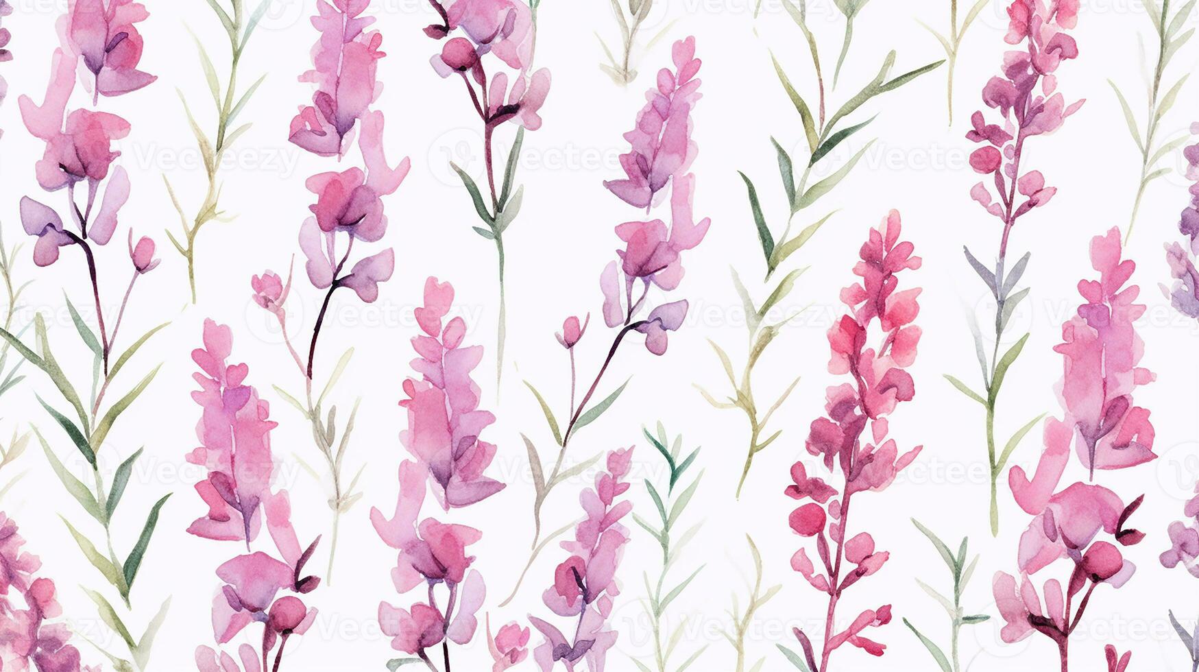Seamless pattern of Heather flower in watercolor style isolated on white background. Heather flower texture background. Generative AI photo