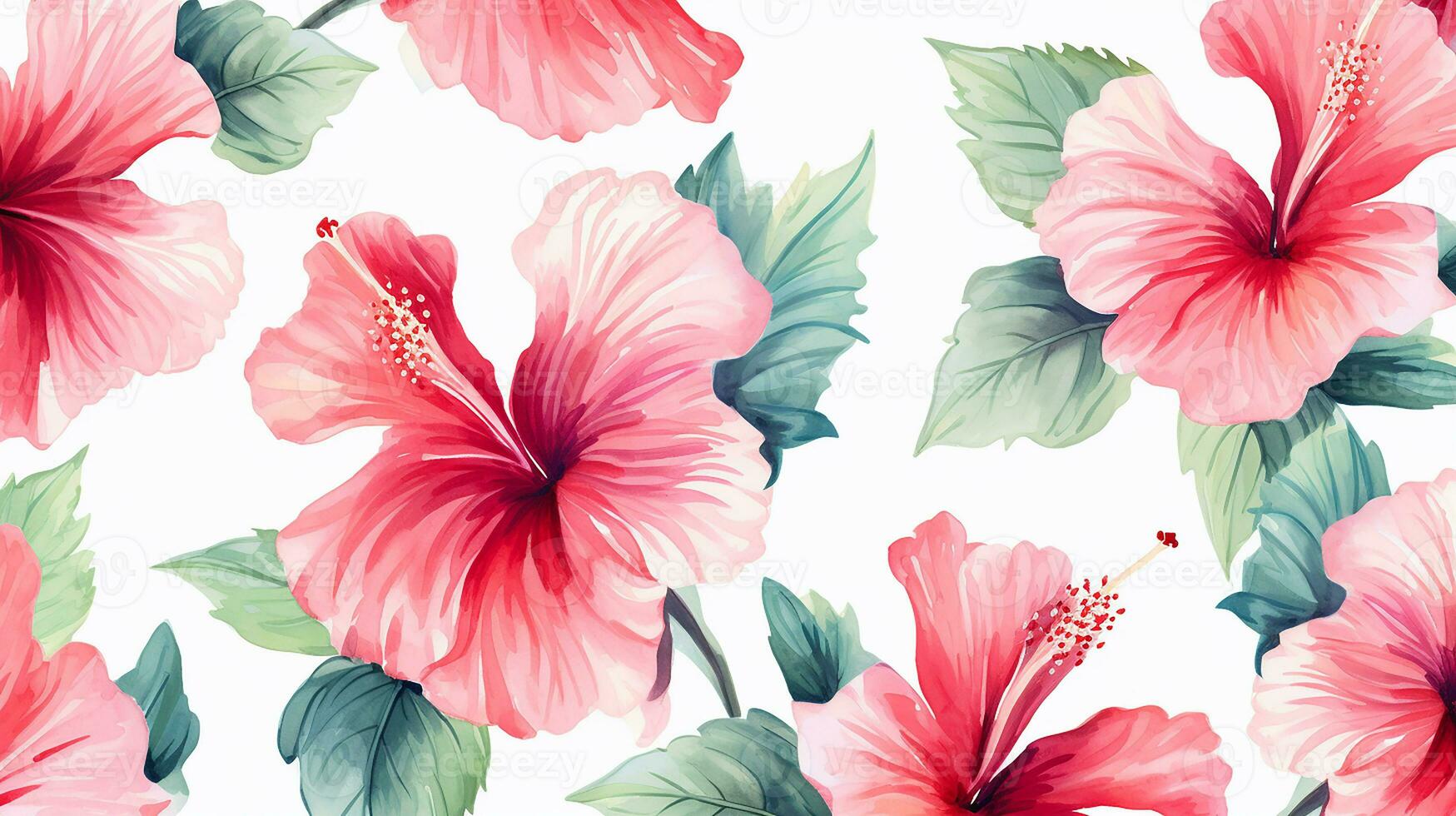 Seamless pattern of Hibiscus flower in watercolor style isolated on white background. Hibiscus flower texture background. Generative AI photo