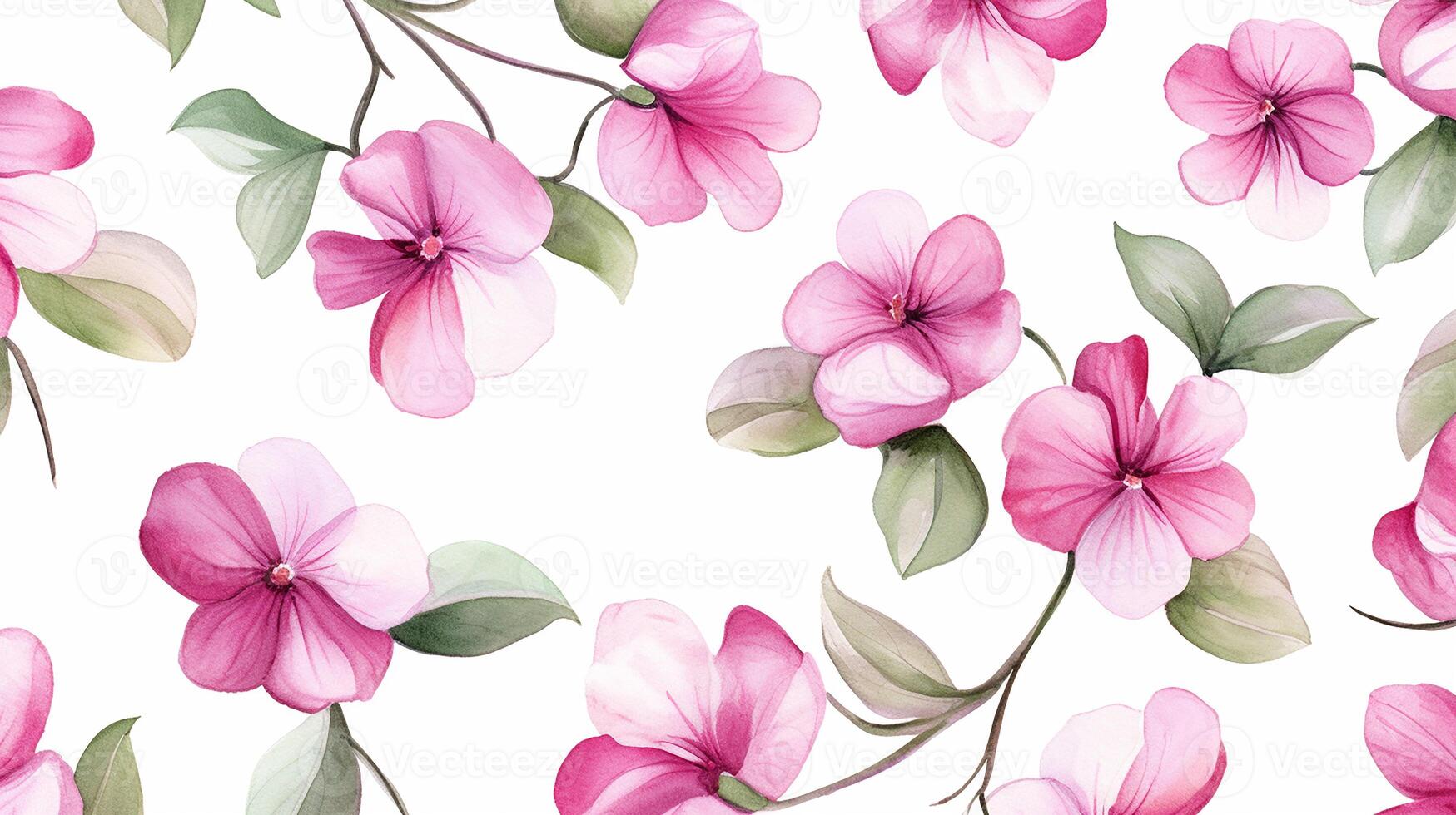 Seamless pattern of Impatiens flower in watercolor style isolated on white background. Impatiens flower texture background. Generative AI photo