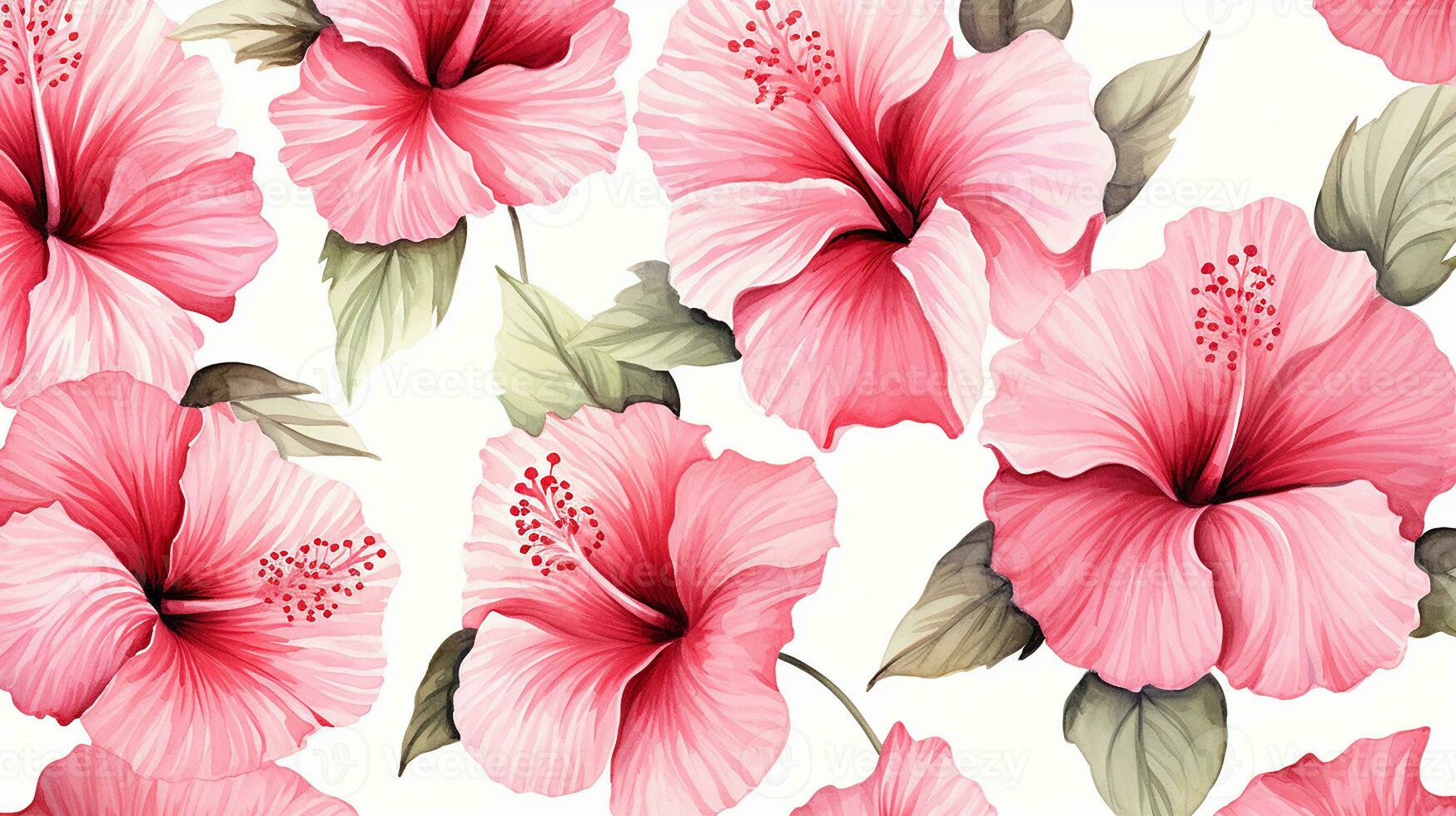 Seamless pattern of Hibiscus flower in watercolor style isolated on white background. Hibiscus flower texture background. Generative AI photo