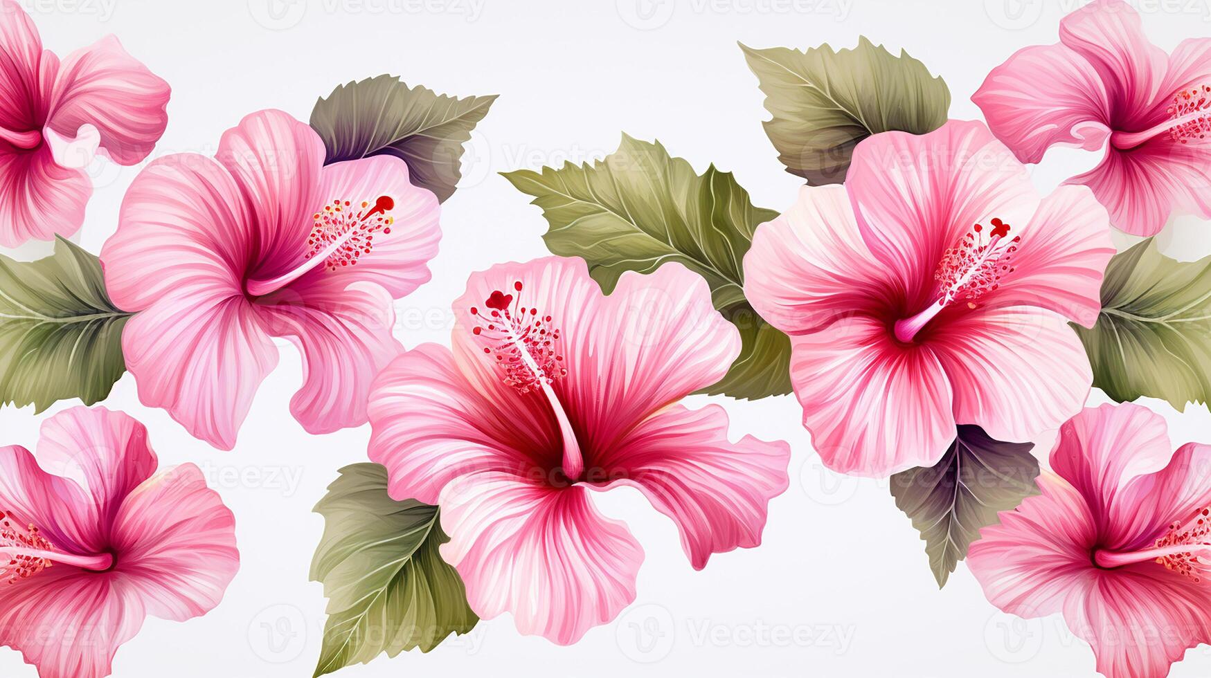 Seamless pattern of Hibiscus flower in watercolor style isolated on white background. Hibiscus flower texture background. Generative AI photo