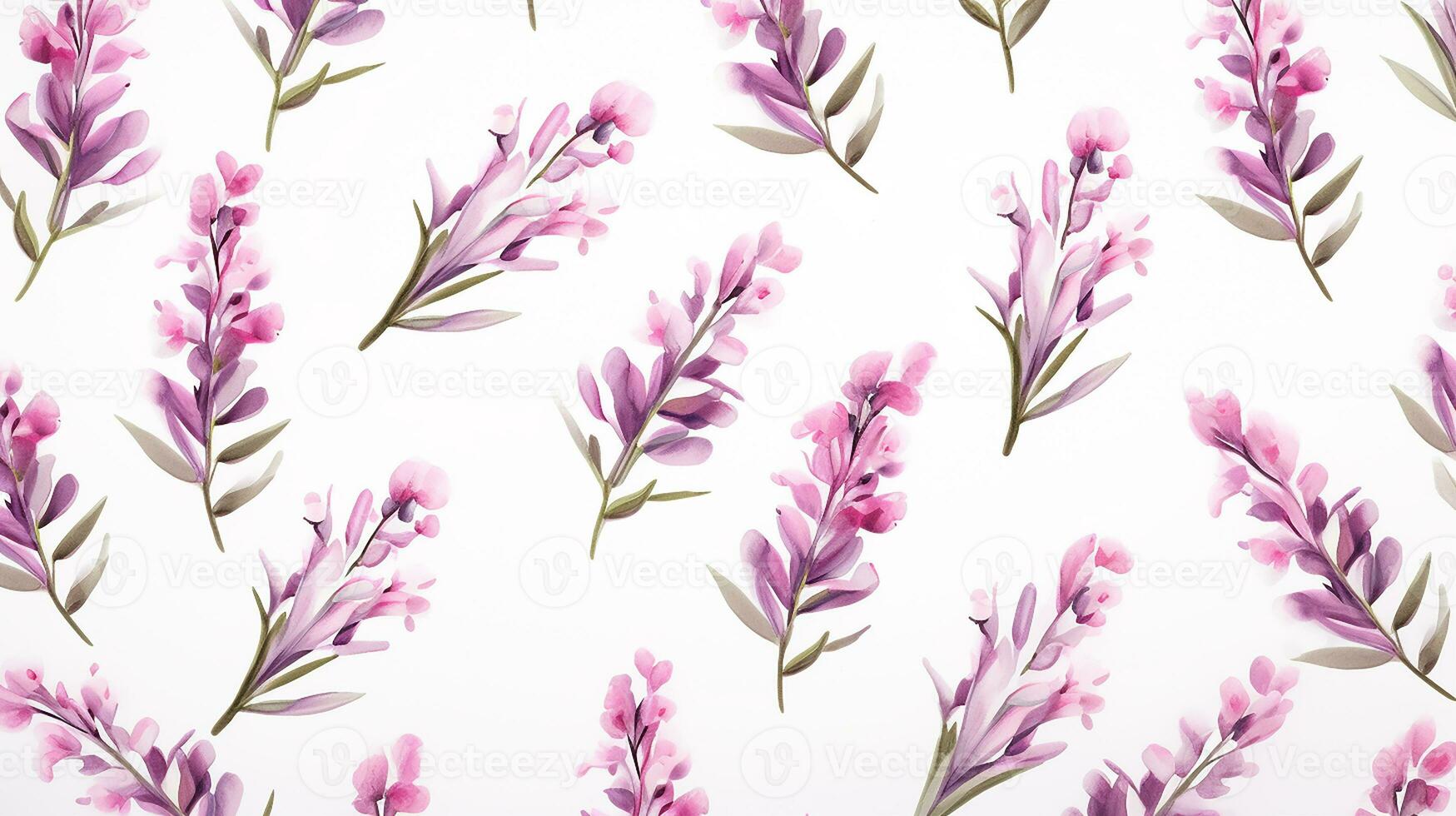 Seamless pattern of Heather flower in watercolor style isolated on white background. Heather flower texture background. Generative AI photo