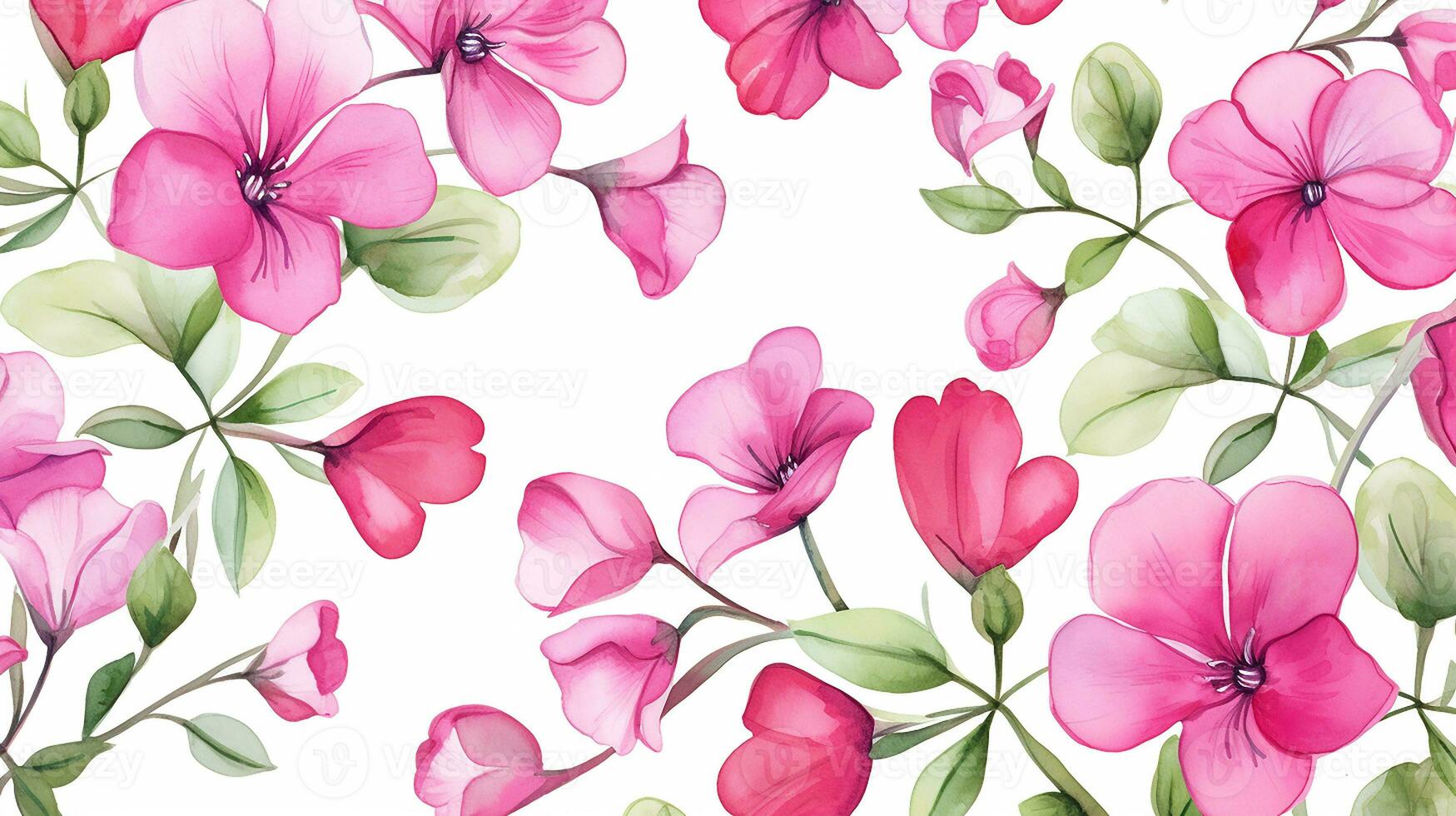 Seamless pattern of Impatiens flower in watercolor style isolated on white background. Impatiens flower texture background. Generative AI photo