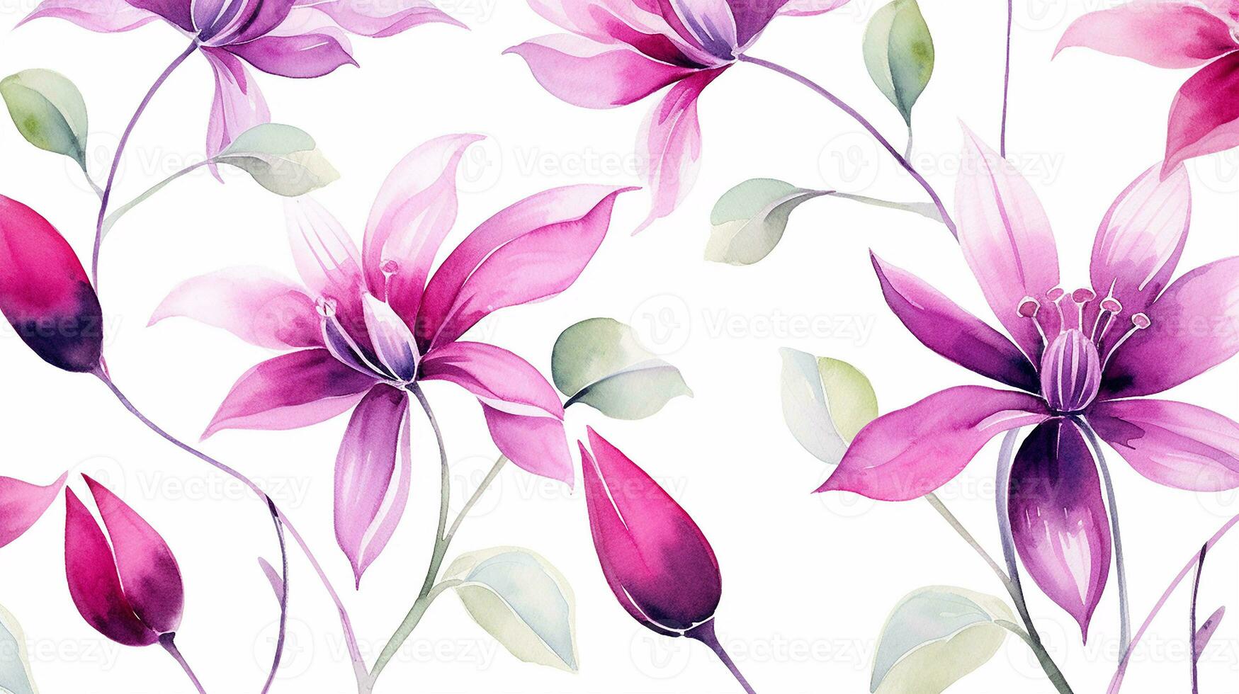 Seamless pattern of Fuchsia flower in watercolor style isolated on white background. Fuchsia flower texture background. Generative AI photo