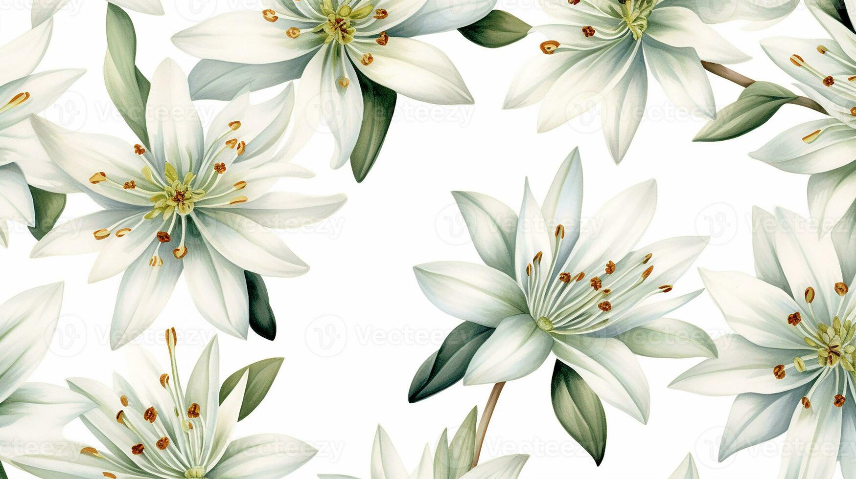 Seamless pattern of Edelweiss flower in watercolor style isolated on white background. Edelweiss flower texture background. Generative AI photo
