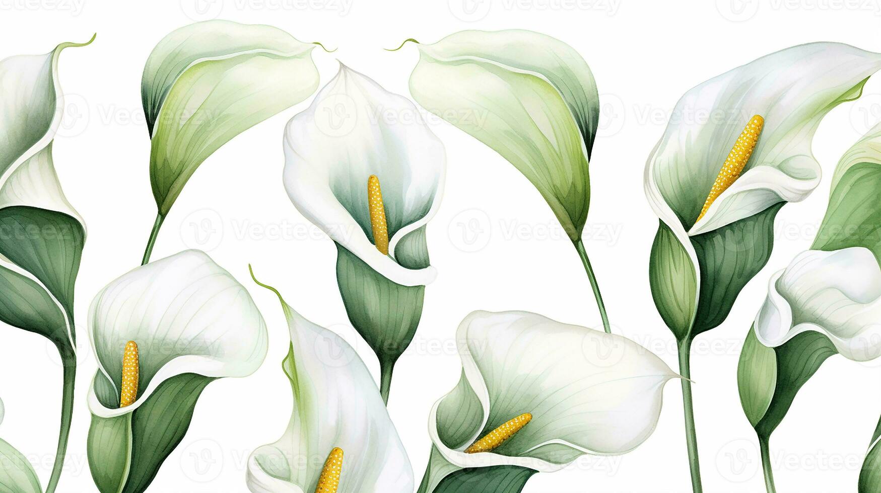 Seamless pattern of Calla Lily flower in watercolor style isolated on white background. Calla Lily flower texture background. Generative AI photo