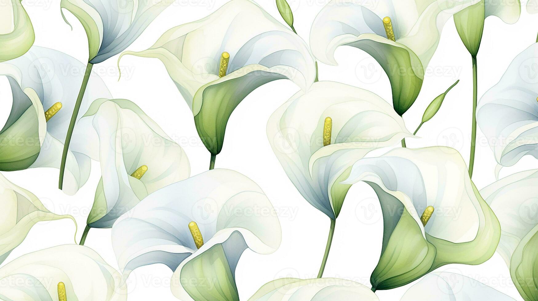 Seamless pattern of Calla Lily flower in watercolor style isolated on white background. Calla Lily flower texture background. Generative AI photo
