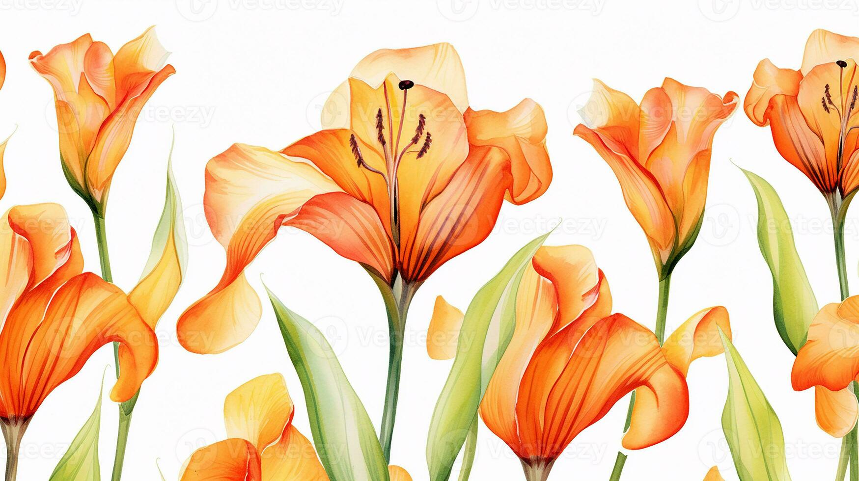 Seamless pattern of Canna Lily flower in watercolor style isolated on white background. Canna Lily flower texture background. Generative AI photo