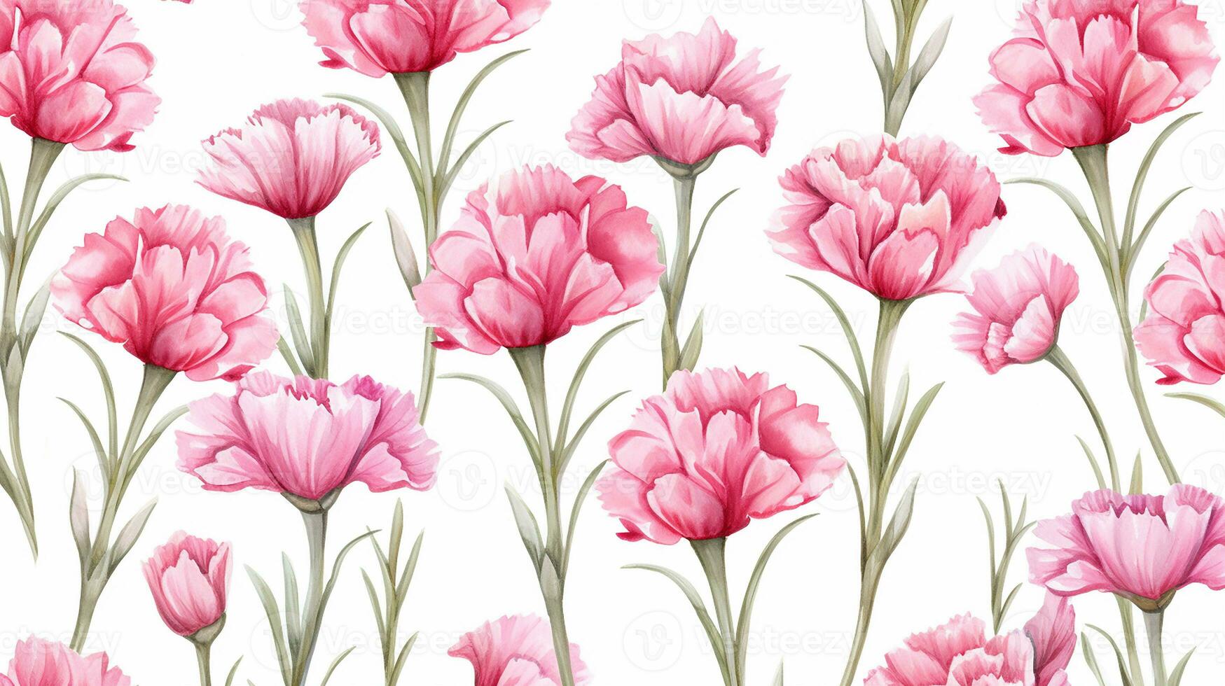 Seamless pattern of Carnation flower in watercolor style isolated on white background. Carnation flower texture background. Generative AI photo