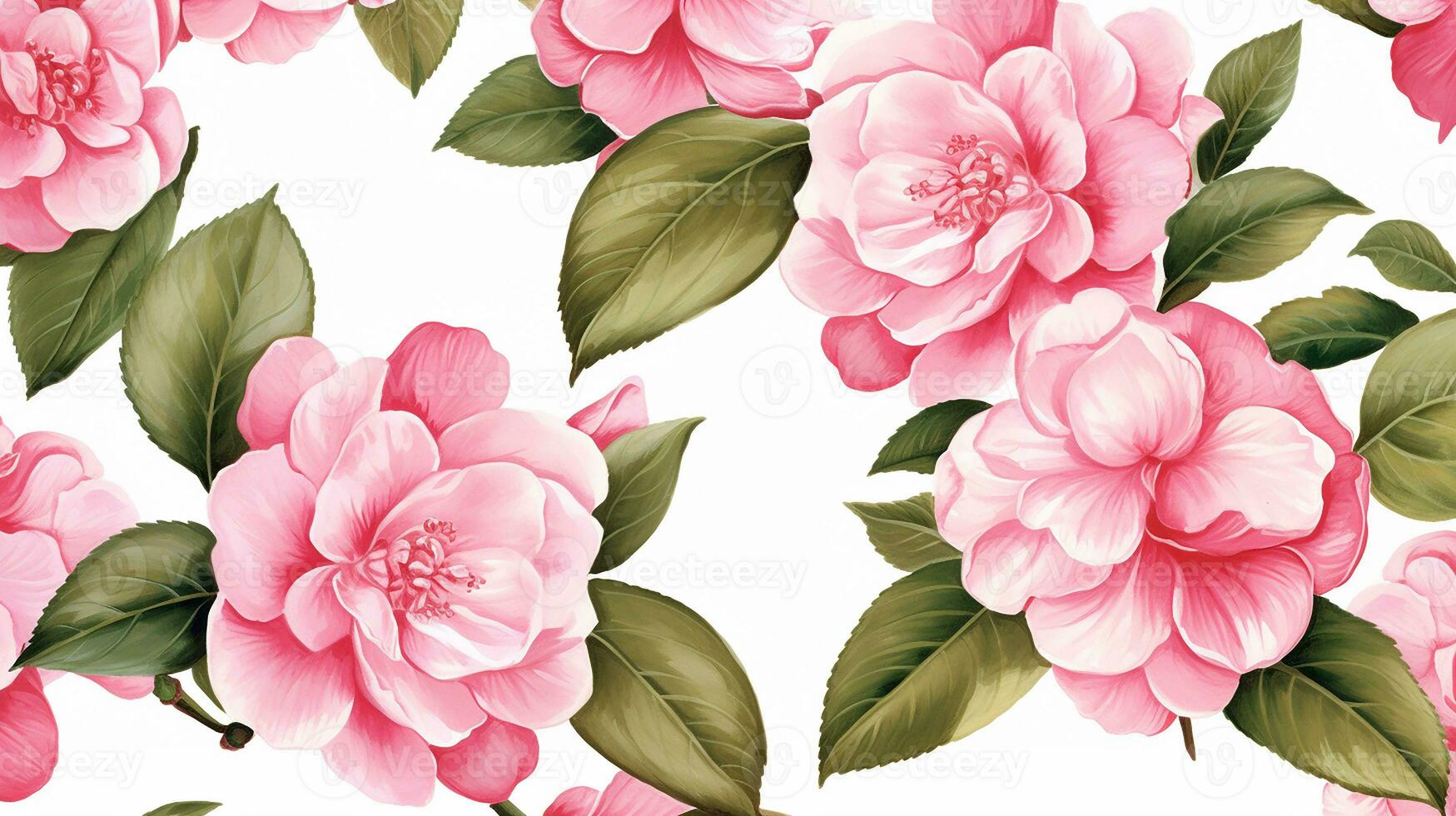 Seamless pattern of Camellia flower in watercolor style isolated on white background. Camellia flower texture background. Generative AI photo