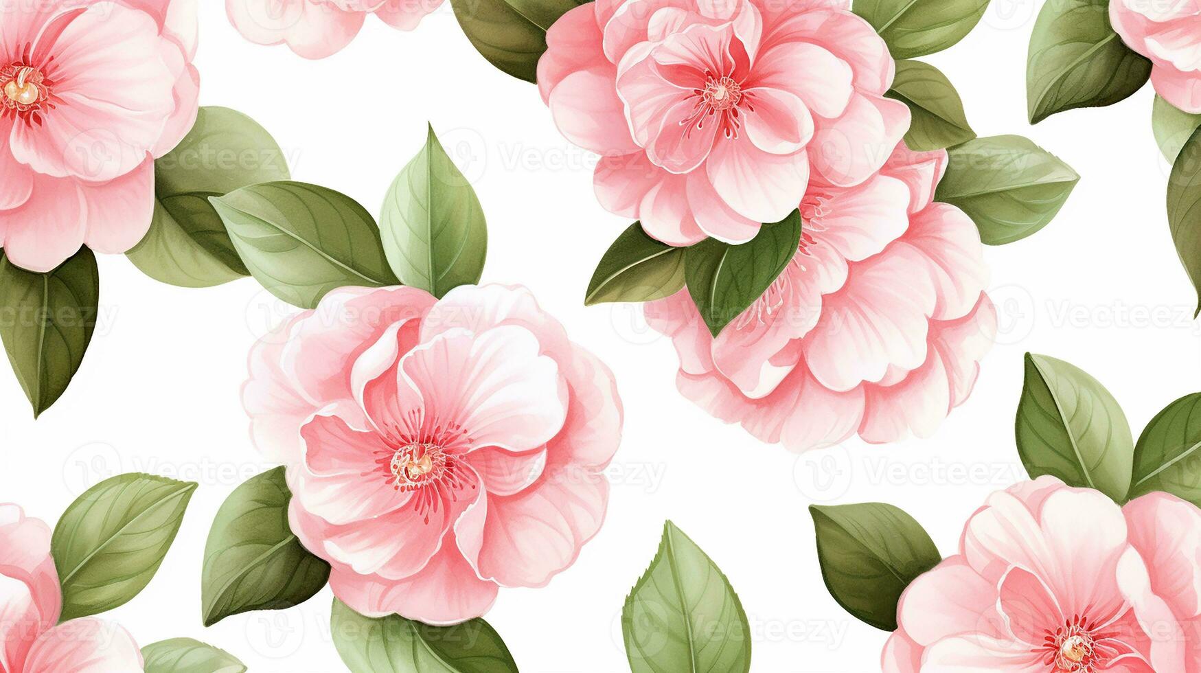 Seamless pattern of Camellia flower in watercolor style isolated on white background. Camellia flower texture background. Generative AI photo