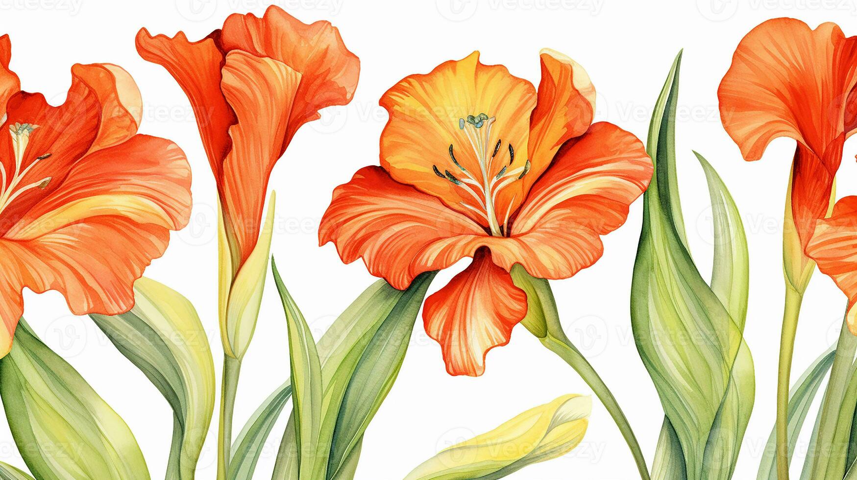 Seamless pattern of Canna Lily flower in watercolor style isolated on white background. Canna Lily flower texture background. Generative AI photo
