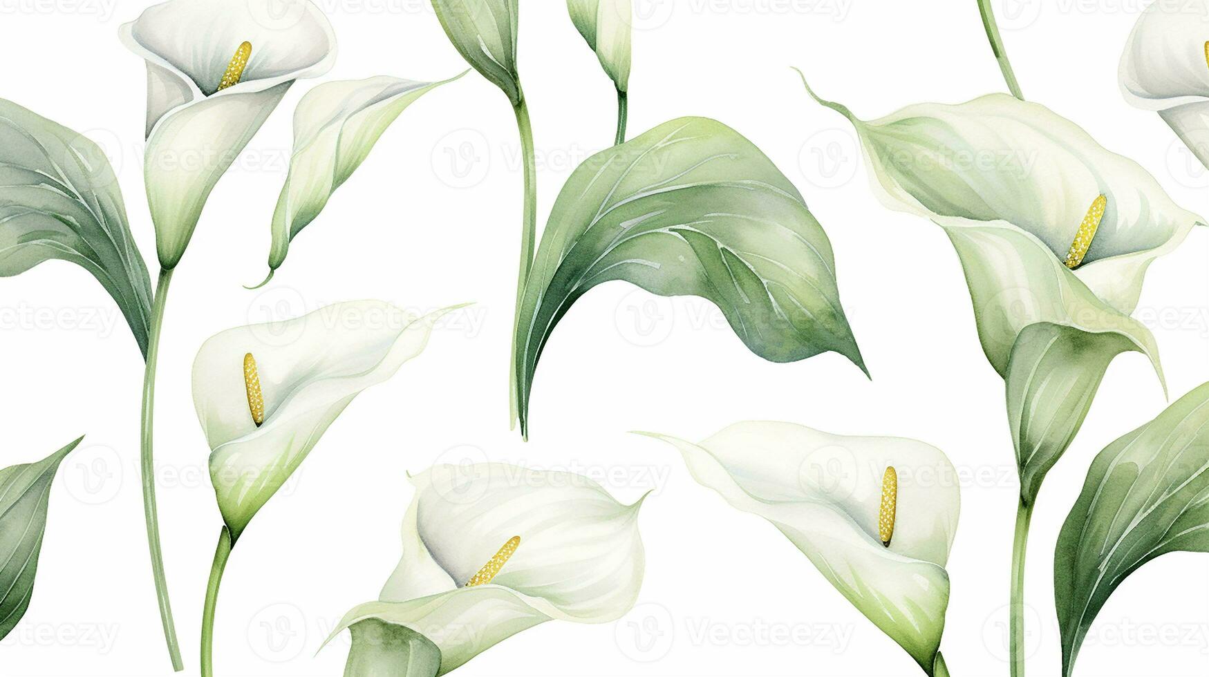 Seamless pattern of Calla Lily flower in watercolor style isolated on white background. Calla Lily flower texture background. Generative AI photo