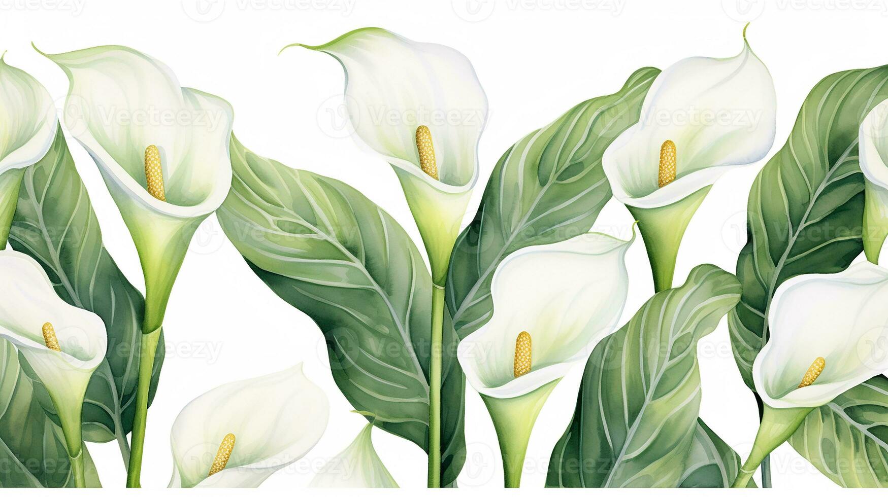Seamless pattern of Calla Lily flower in watercolor style isolated on white background. Calla Lily flower texture background. Generative AI photo