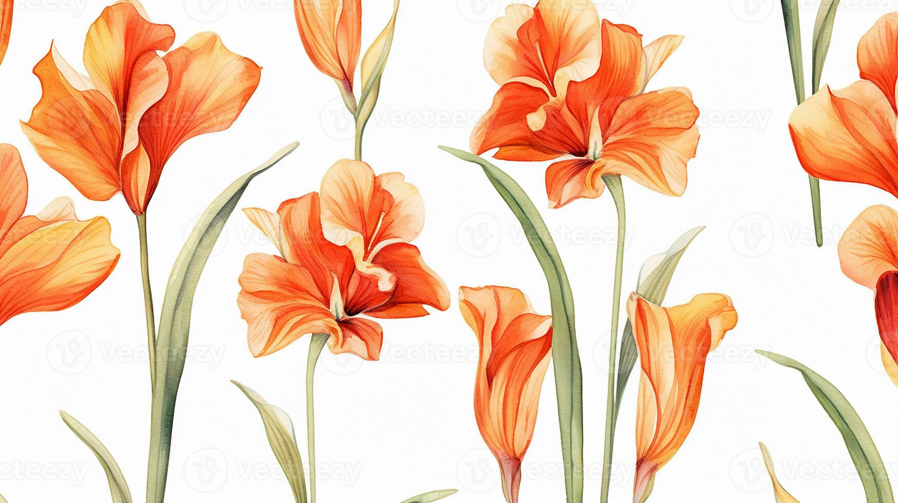 Seamless pattern of Canna Lily flower in watercolor style isolated on white background. Canna Lily flower texture background. Generative AI photo