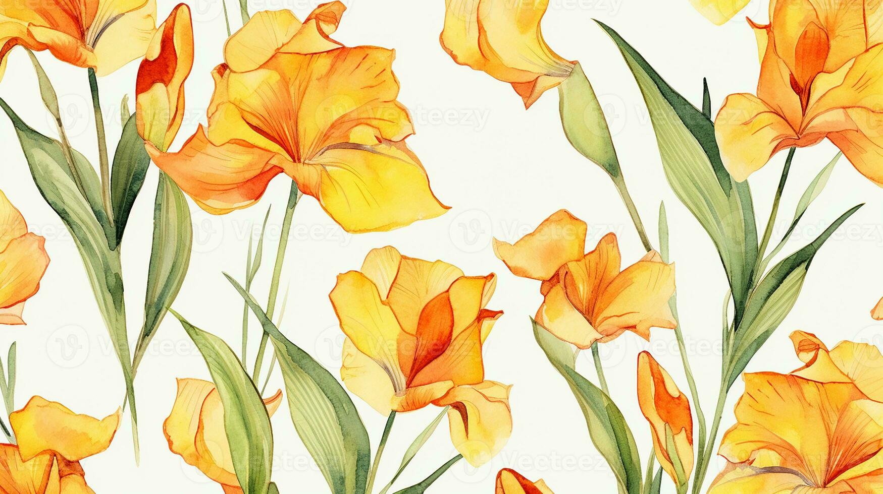 Seamless pattern of Canna Lily flower in watercolor style isolated on white background. Canna Lily flower texture background. Generative AI photo