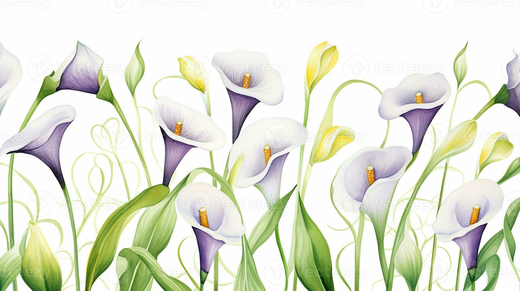 Seamless pattern of Calla Lily flower in watercolor style isolated on white background. Calla Lily flower texture background. Generative AI photo