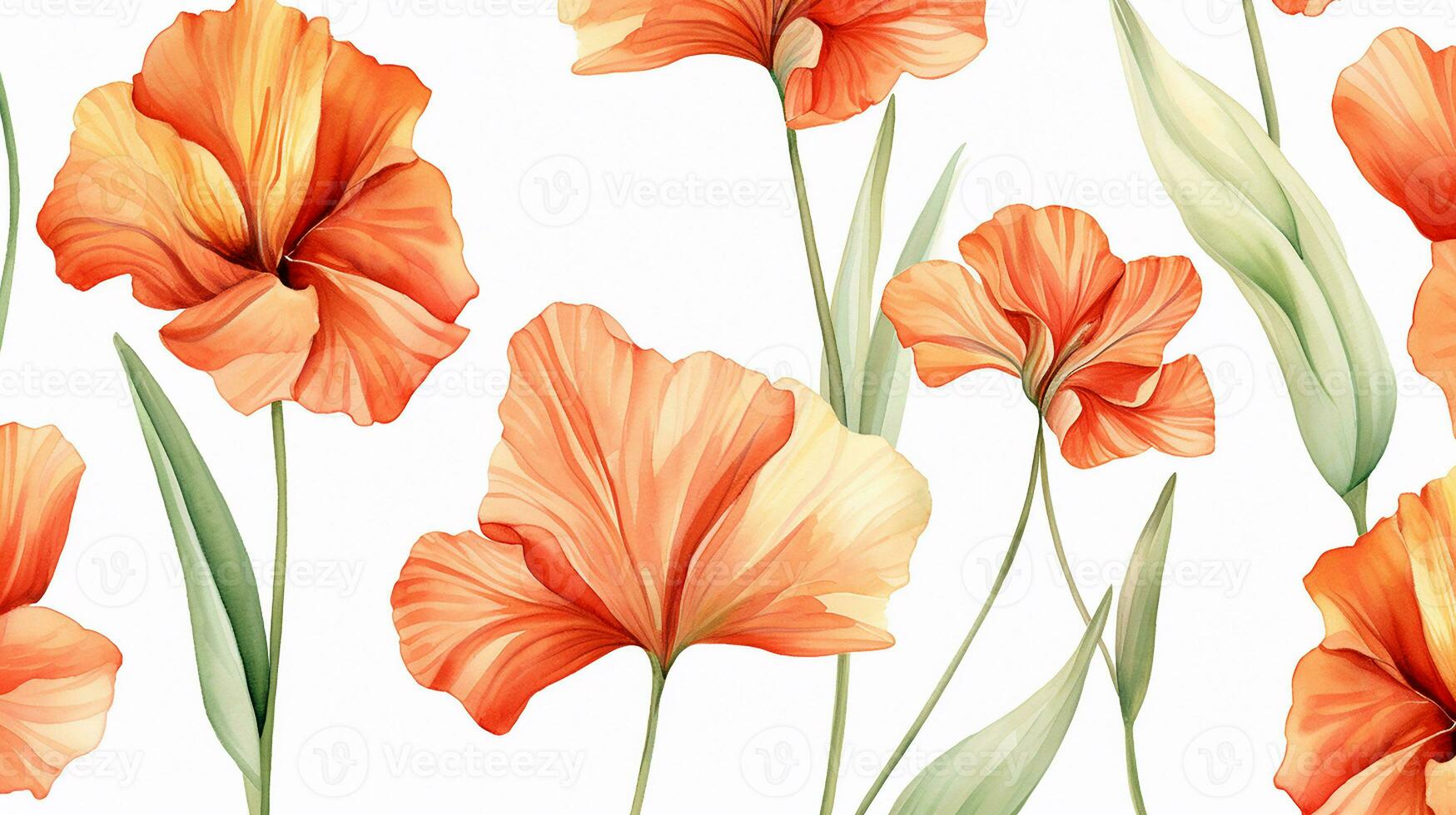 Seamless pattern of Canna Lily flower in watercolor style isolated on white background. Canna Lily flower texture background. Generative AI photo