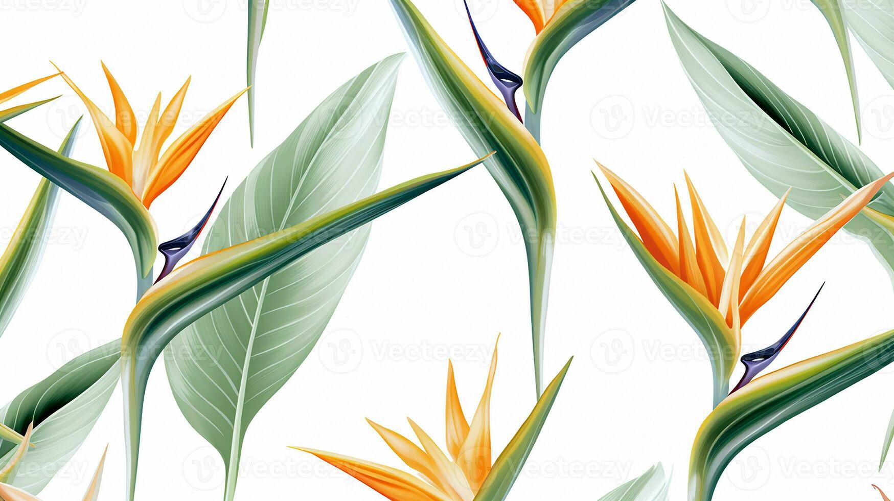 Seamless pattern of Bird of Paradise flower in watercolor style isolated on white background. Bird of Paradise flower texture background. Generative AI photo