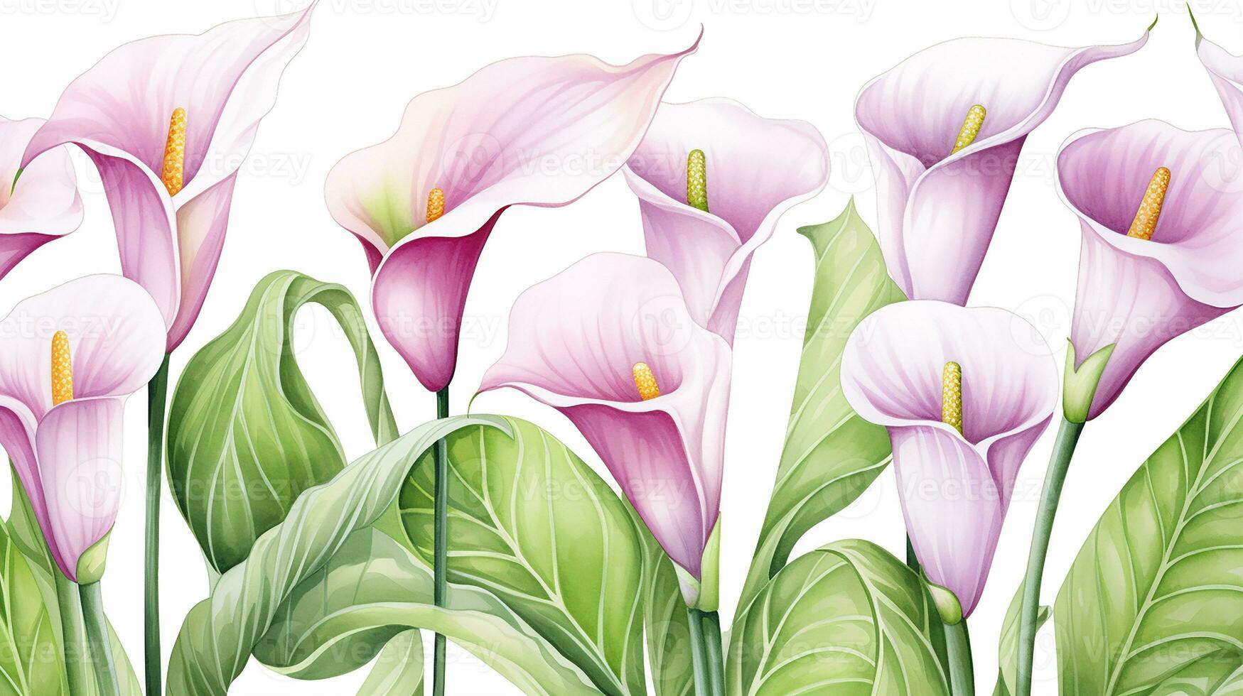 Seamless pattern of Calla Lily flower in watercolor style isolated on white background. Calla Lily flower texture background. Generative AI photo