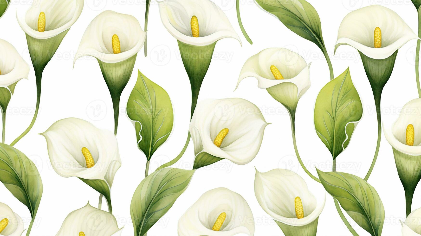 Seamless pattern of Calla Lily flower in watercolor style isolated on white background. Calla Lily flower texture background. Generative AI photo