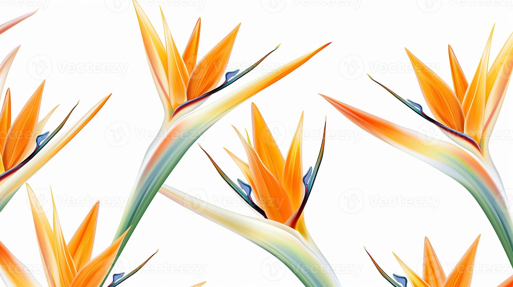 Seamless pattern of Bird of Paradise flower in watercolor style isolated on white background. Bird of Paradise flower texture background. Generative AI photo