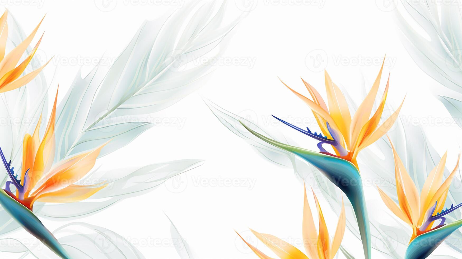 Seamless pattern of Bird of Paradise flower in watercolor style isolated on white background. Bird of Paradise flower texture background. Generative AI photo