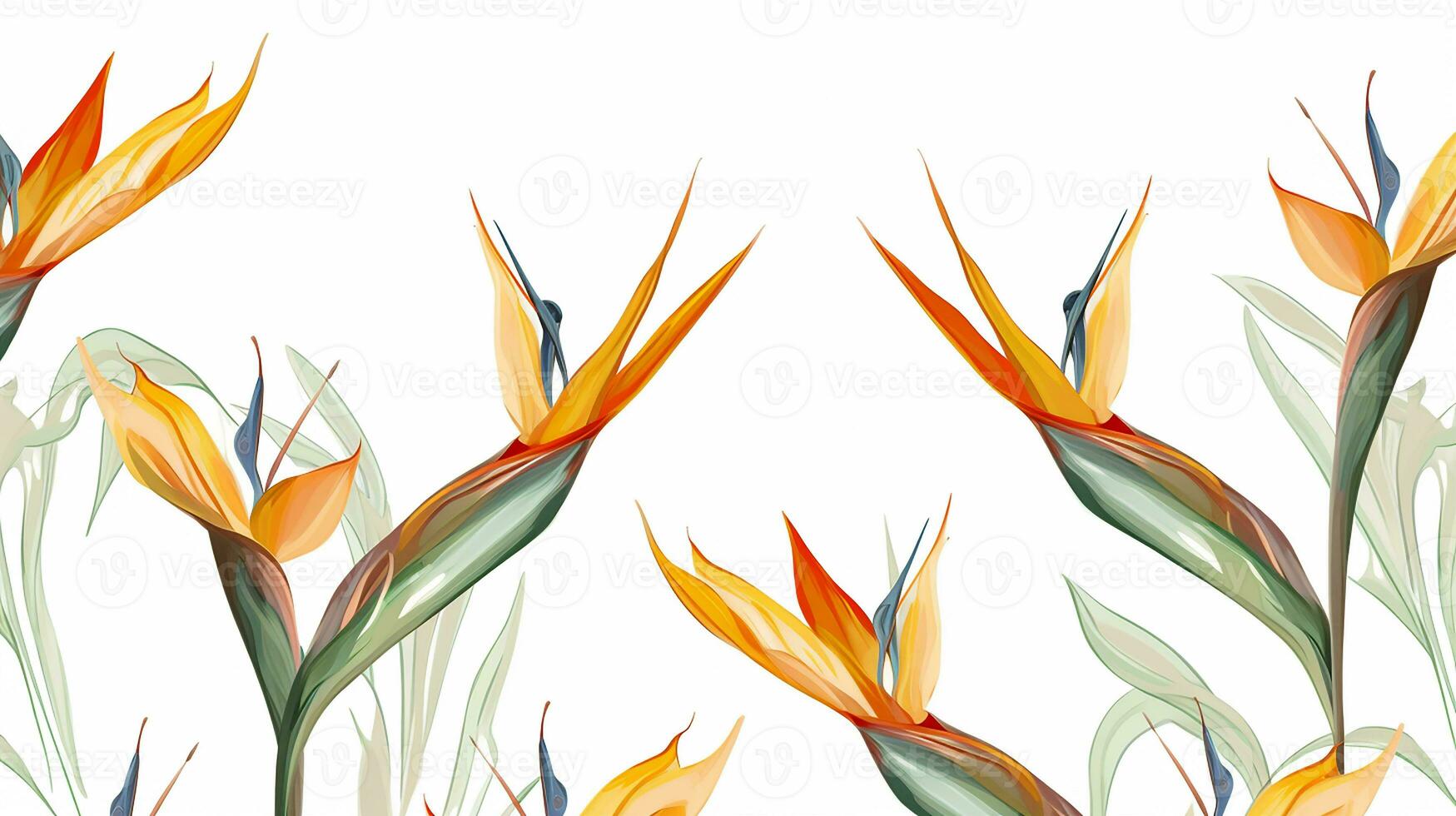 Seamless pattern of Bird of Paradise flower in watercolor style isolated on white background. Bird of Paradise flower texture background. Generative AI photo