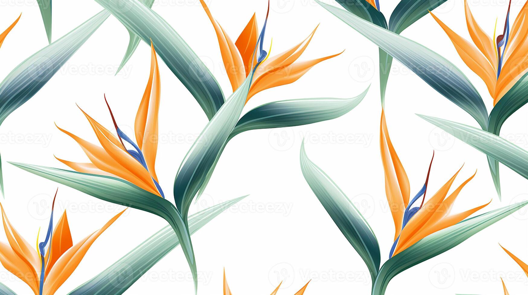 Seamless pattern of Bird of Paradise flower in watercolor style isolated on white background. Bird of Paradise flower texture background. Generative AI photo