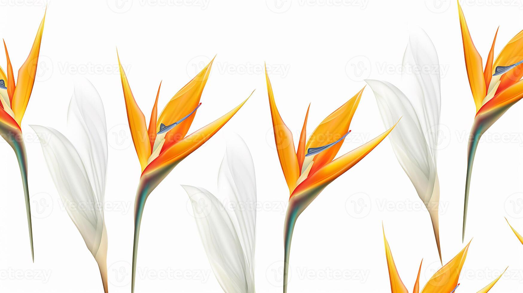 Seamless pattern of Bird of Paradise flower in watercolor style isolated on white background. Bird of Paradise flower texture background. Generative AI photo