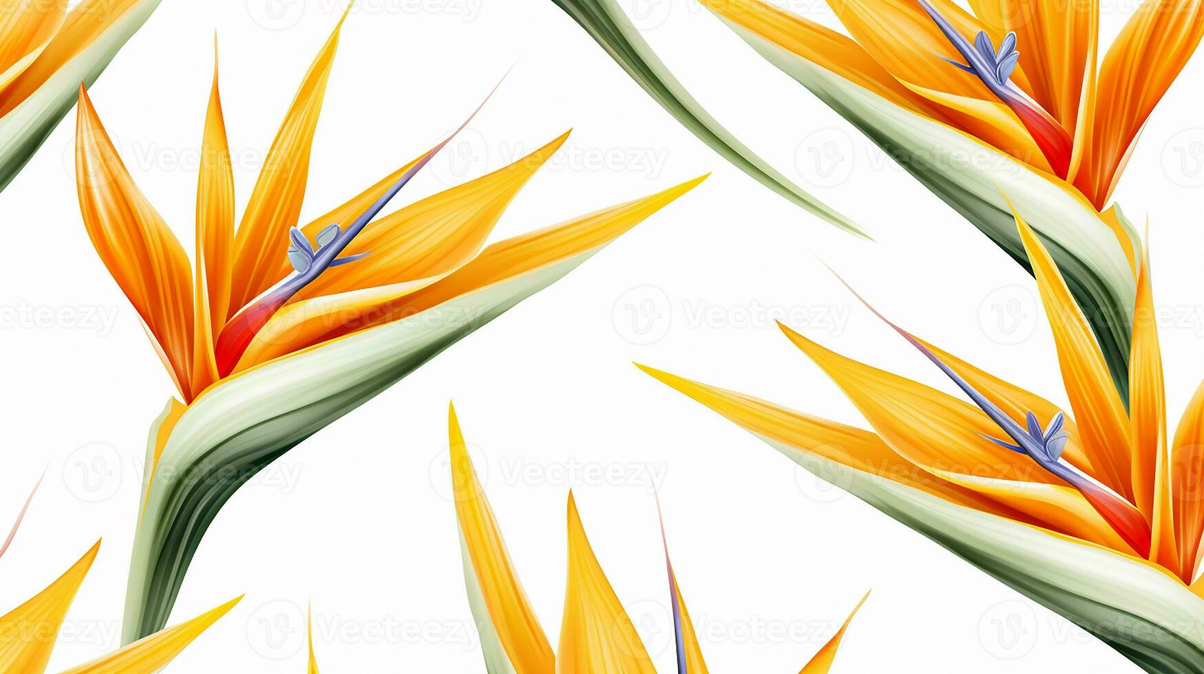 Seamless pattern of Bird of Paradise flower in watercolor style isolated on white background. Bird of Paradise flower texture background. Generative AI photo