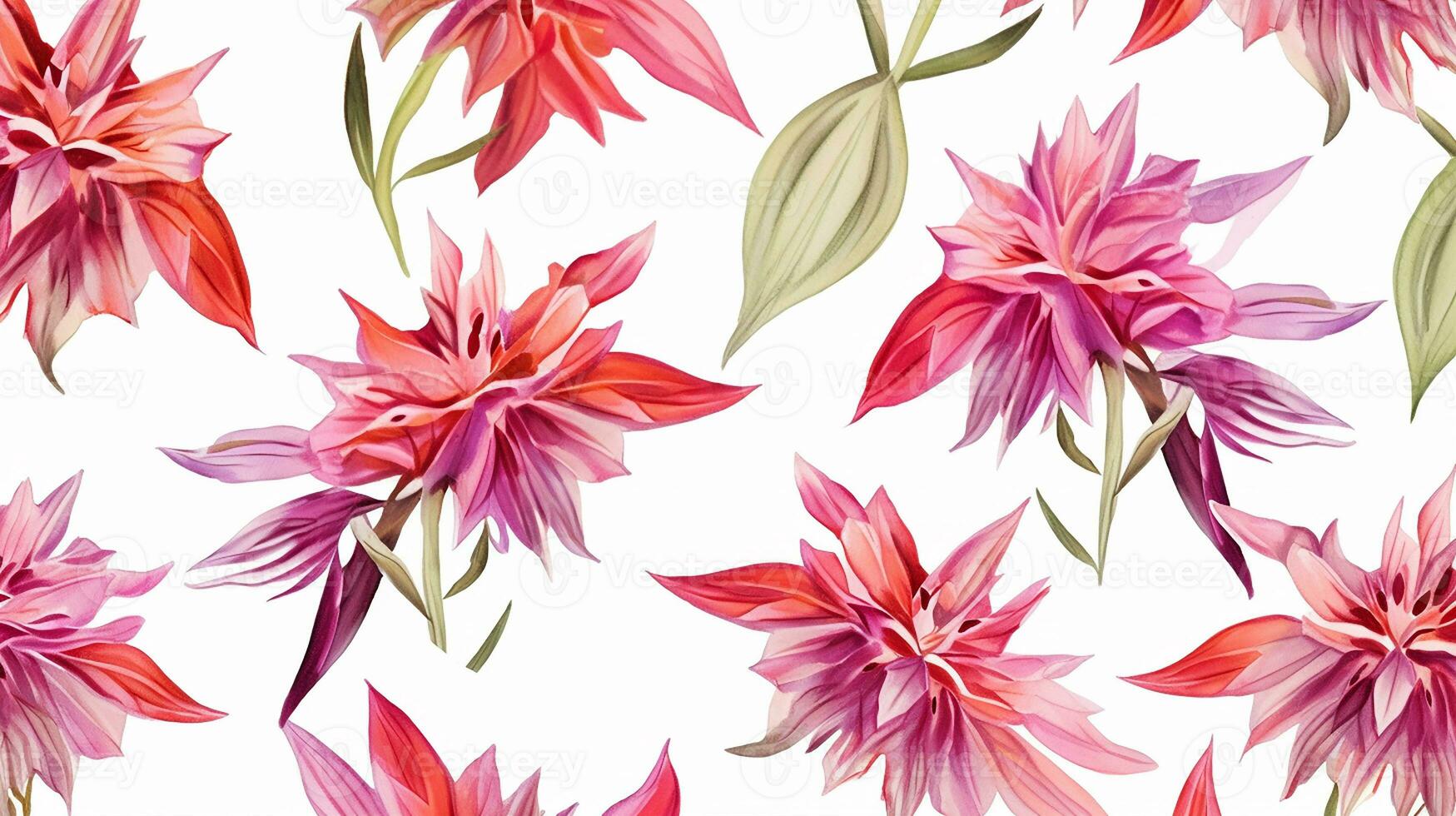 Seamless pattern of Bee Balm flower in watercolor style isolated on white background. Bee Balm flower texture background. Generative AI photo