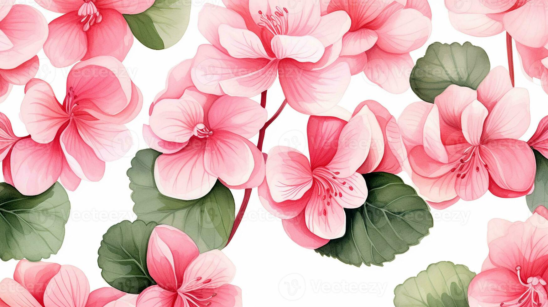 Seamless pattern of Begonia flower in watercolor style isolated on white background. Begonia flower texture background. Generative AI photo