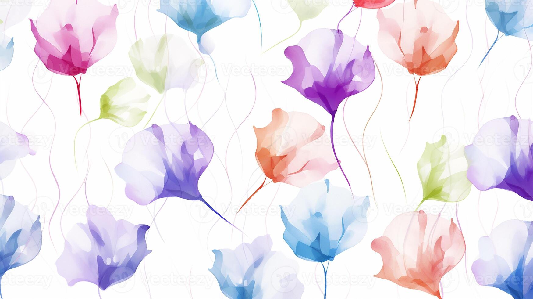 Seamless pattern of Balloon flower in watercolor style isolated on white background. Balloon flower texture background. Generative AI photo