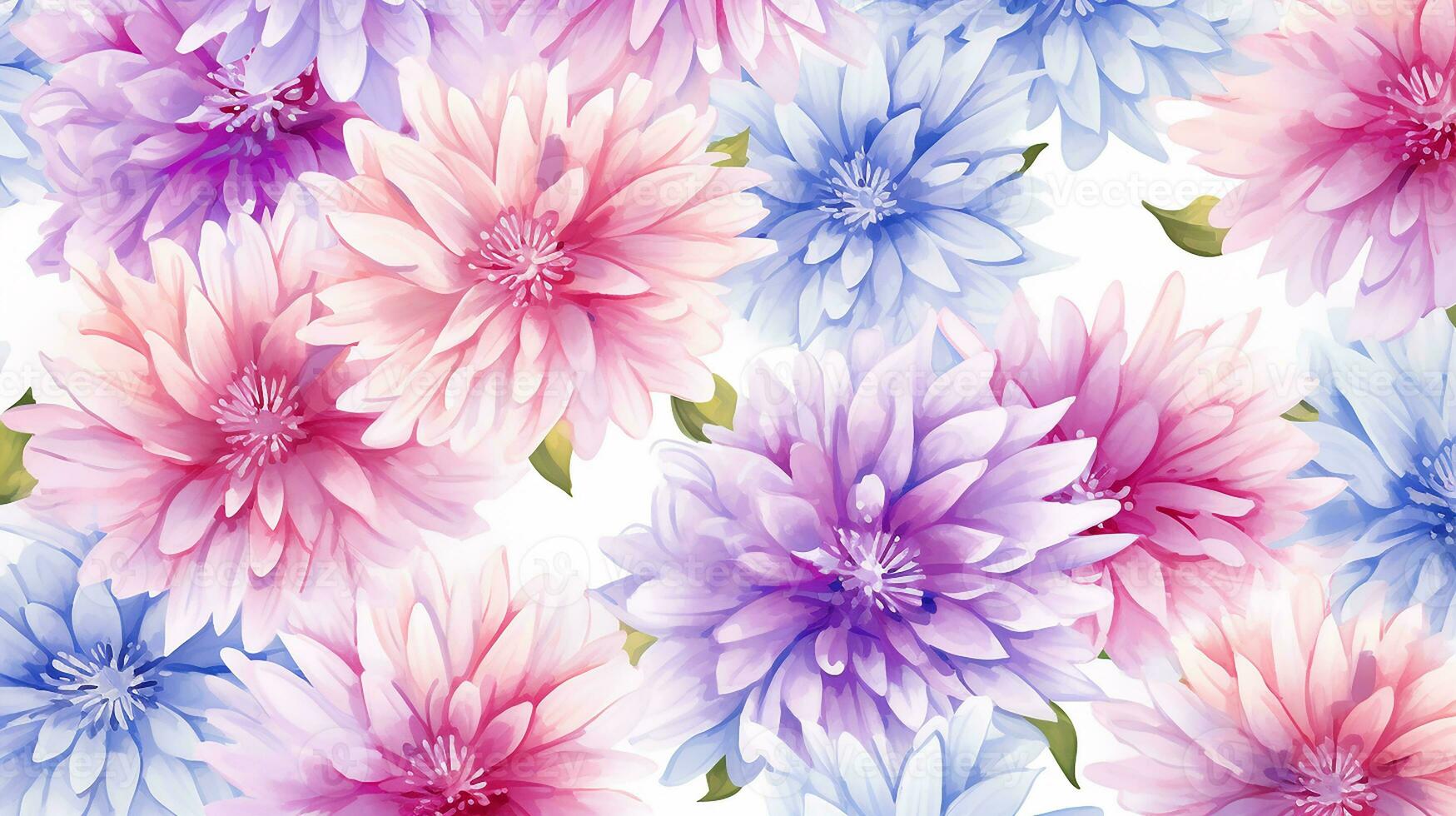 Seamless pattern of Aster flower in watercolor style isolated on white background. Aster flower texture background. Generative AI photo