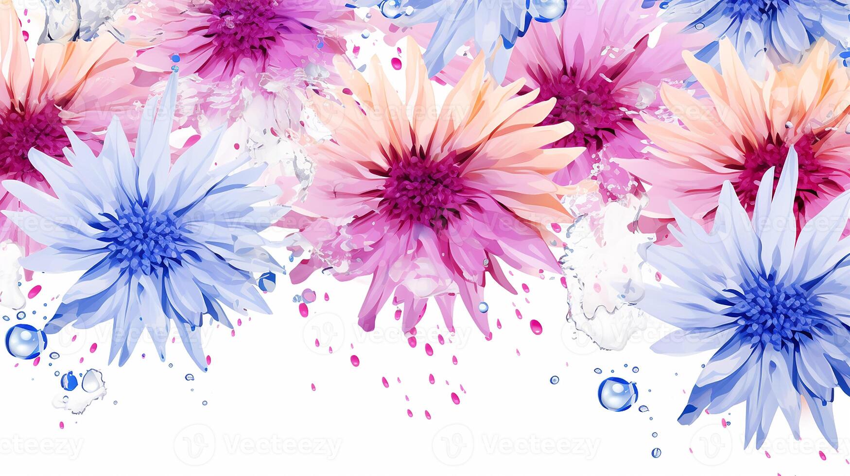 Seamless pattern of Aster flower in watercolor style isolated on white background. Aster flower texture background. Generative AI photo