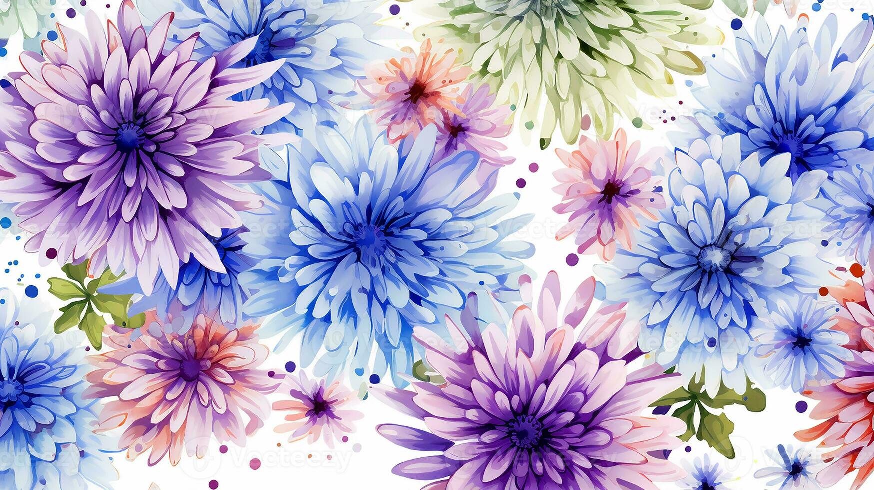 Seamless pattern of Aster flower in watercolor style isolated on white background. Aster flower texture background. Generative AI photo
