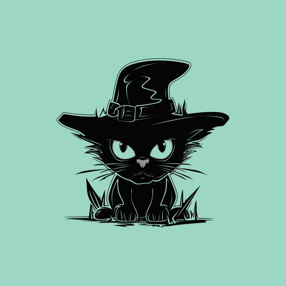 Spooky Halloween Black Cat Vector Illustration