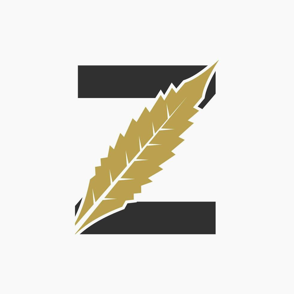 Letter Z Cannabis Logo Concept With Marijuana Leaf Icon vector