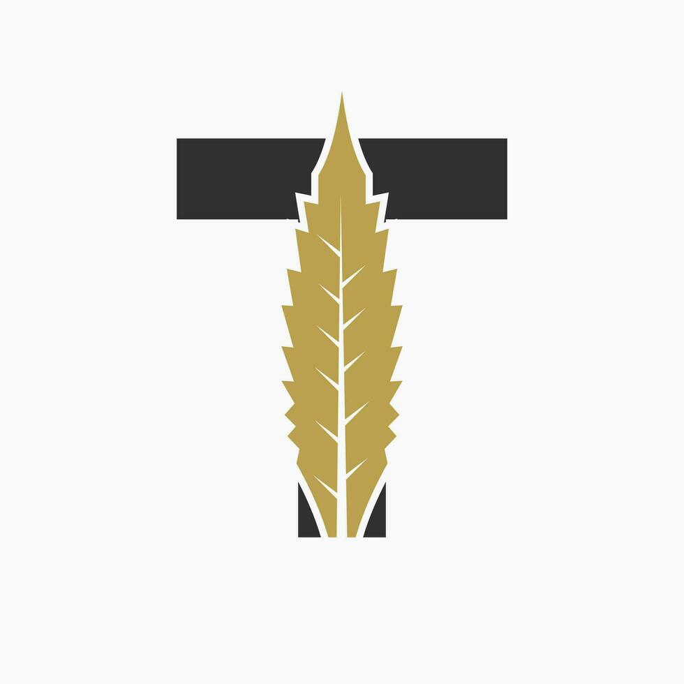 letra t canabis logo concepto con marijuana hoja icono vector