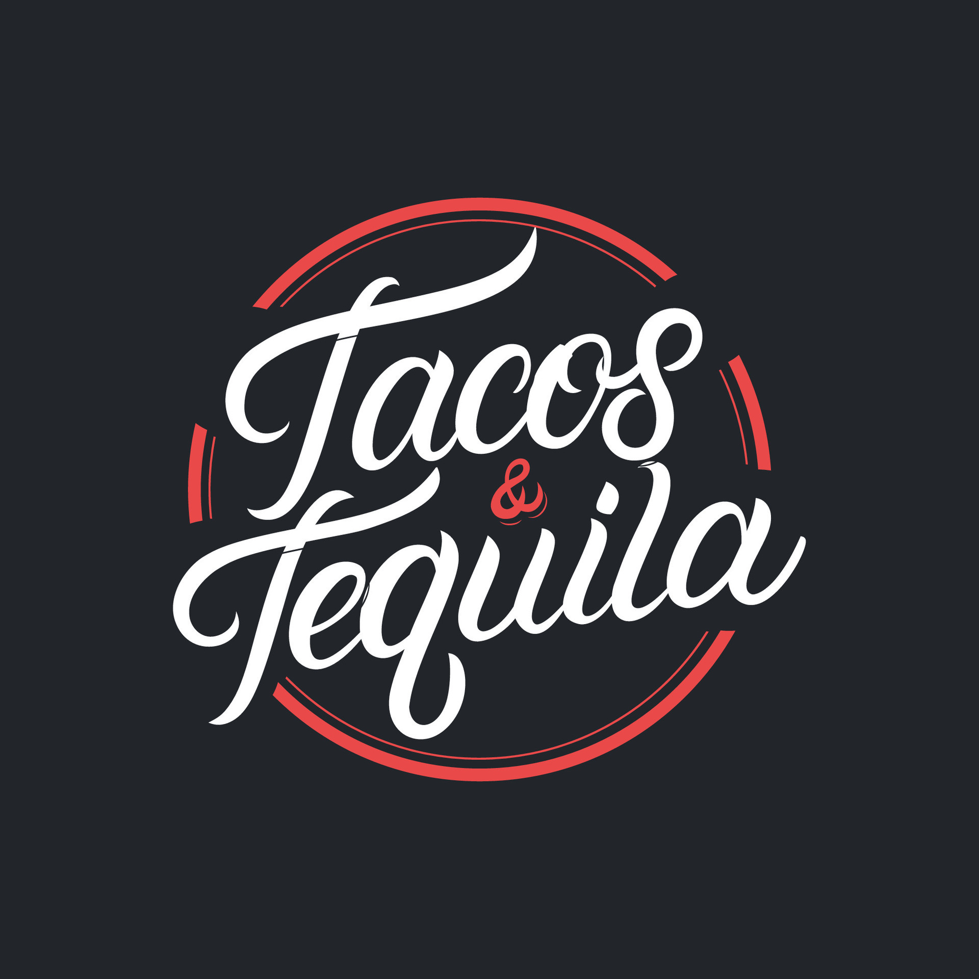 tacos y tequila mano escrito letras logo, etiqueta, insignia, sigm