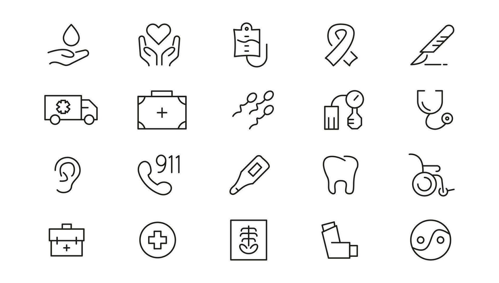 Medicine and Health care flat icons. minimal thin line web icon set. Outline icons collection vector