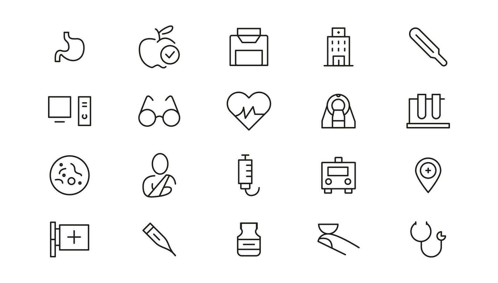 Medicine and Health care flat icons. minimal thin line web icon set. Outline icons collection vector