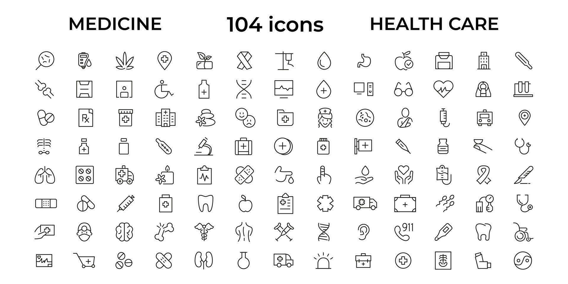 Medicine and Health care flat icons. minimal thin line web icon set. Outline icons collection vector