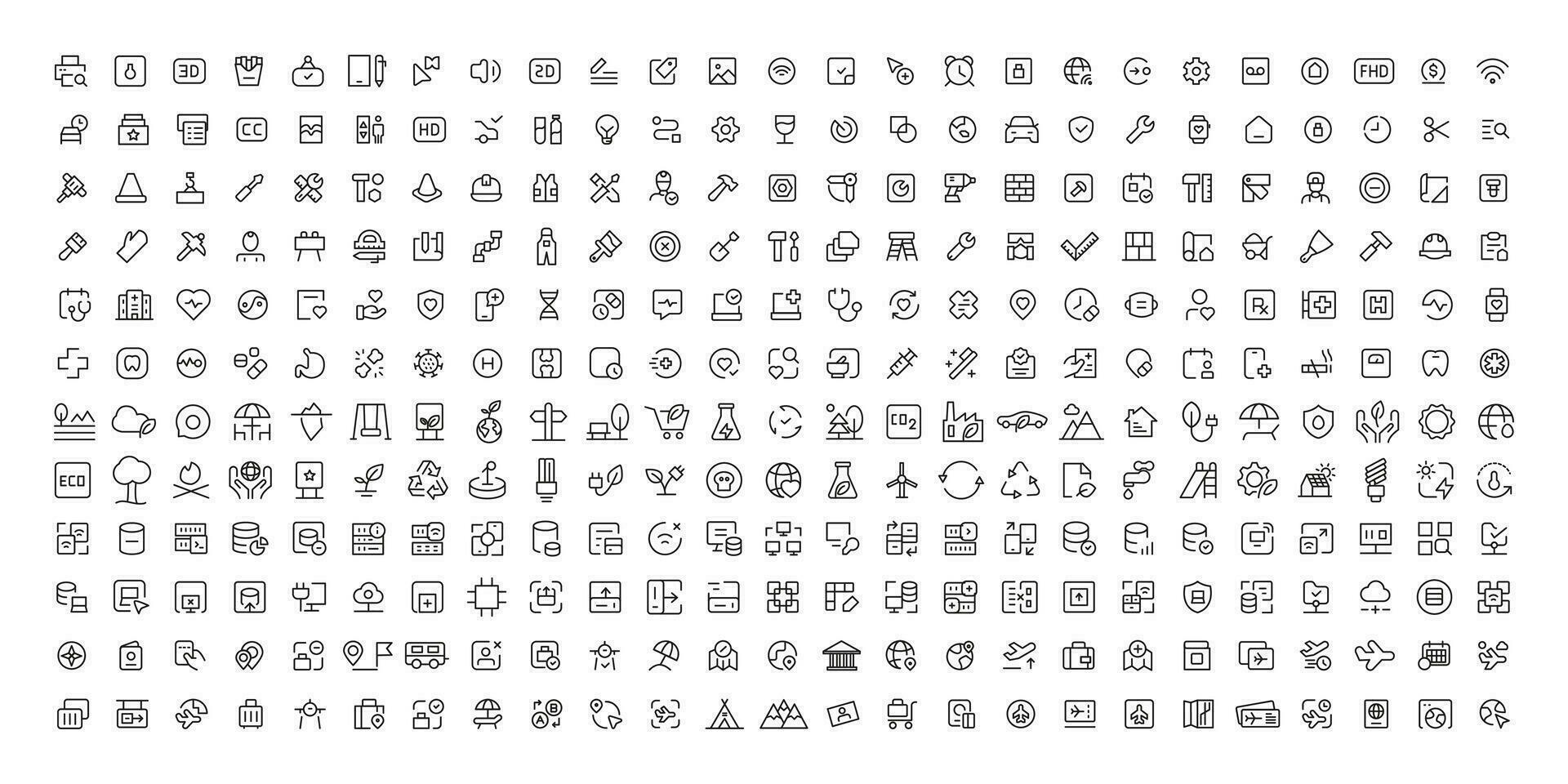 Mega set of icons in trendy line style. ui ux, ecology, real estate, transport, Business, ecommerce, finance, accounting. Big set Icons collection. Vector illustration