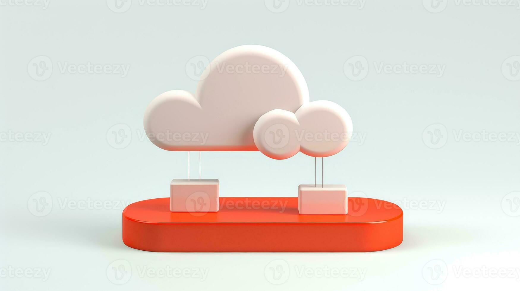 3D red white cloud icon minimal style, cloud computing online service, digital technology security concept, Generative AI illustration photo