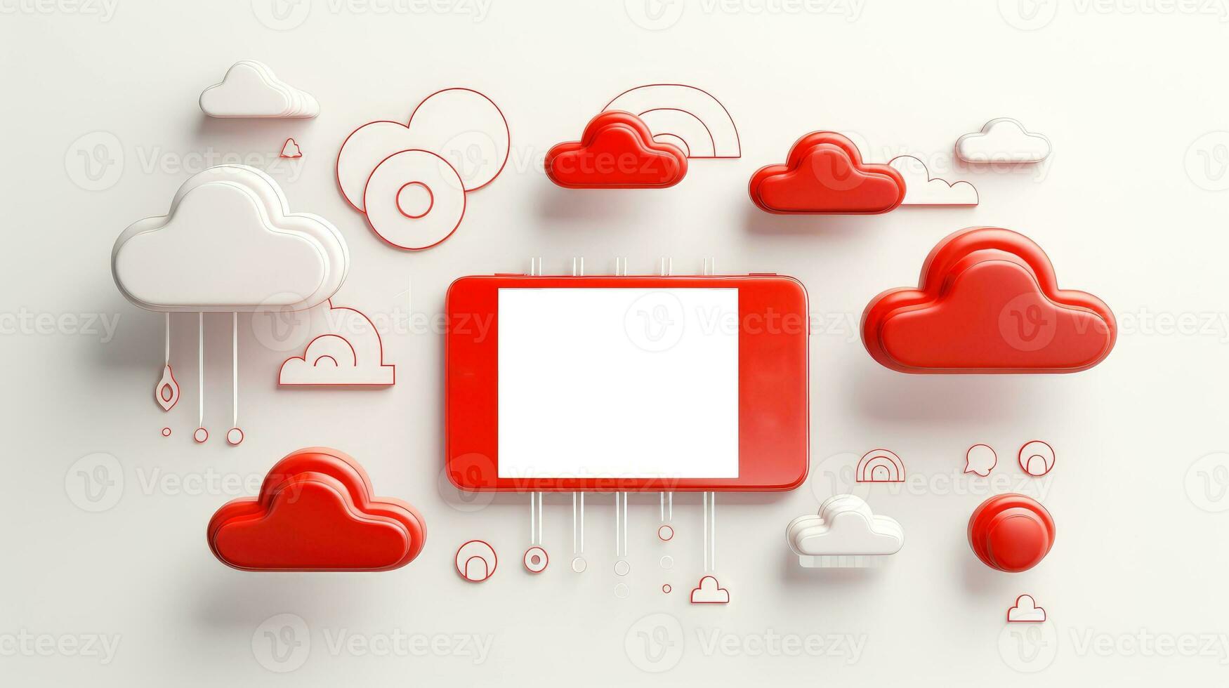 3d rojo blanco nube icono mínimo estilo, nube informática en línea servicio, digital tecnología seguridad concepto, generativo ai ilustración foto