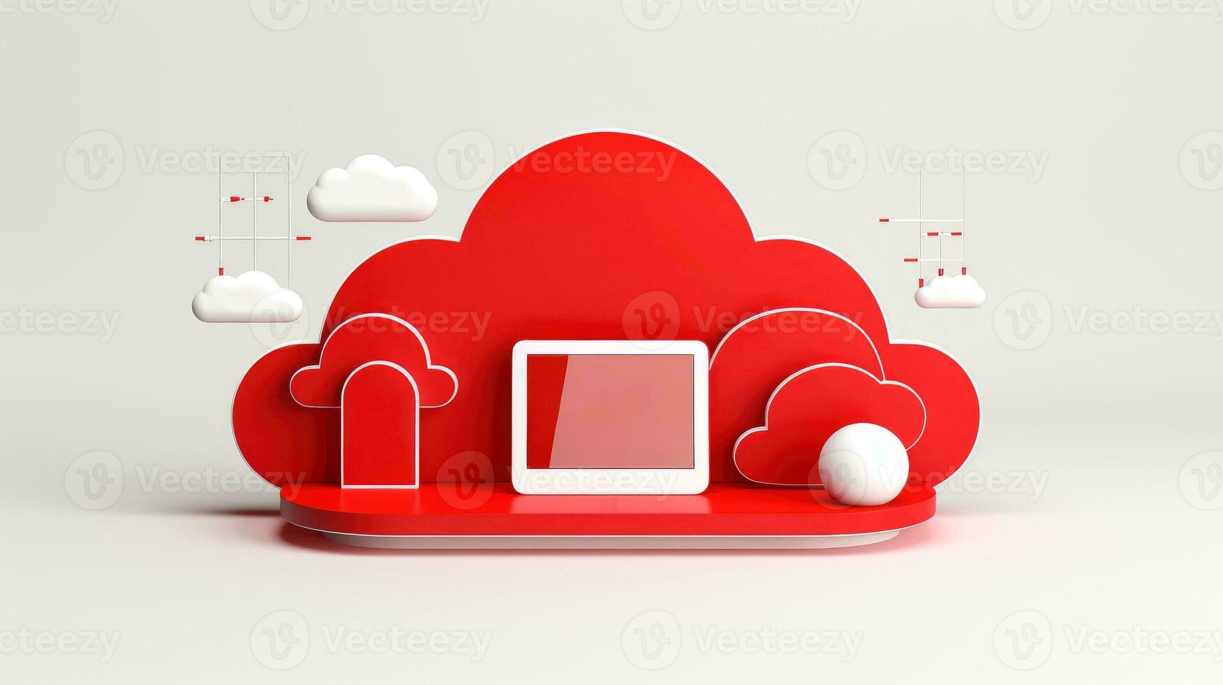 3D red white cloud icon minimal style, cloud computing online service, digital technology security concept, Generative AI illustration photo