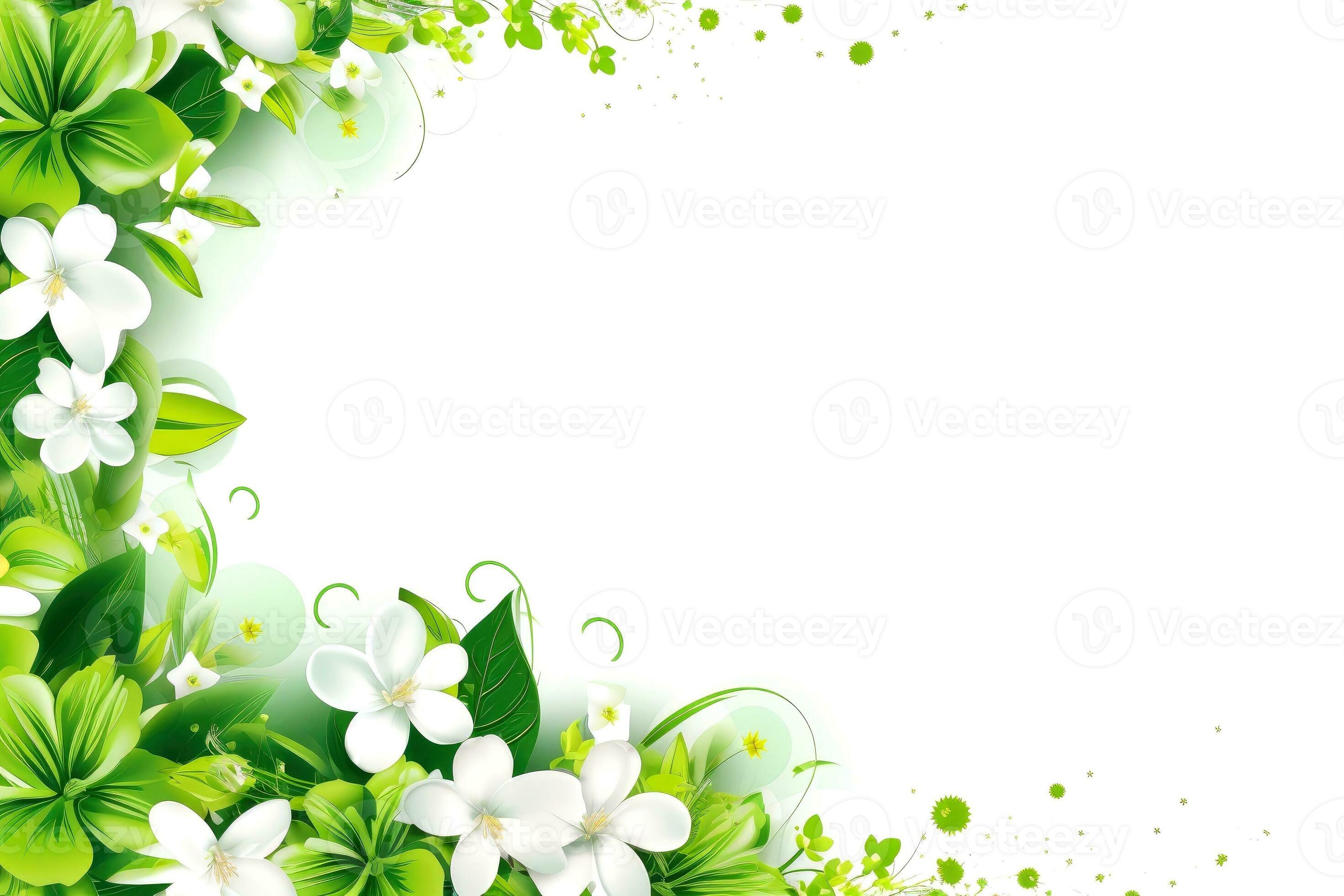 Floral border frame card template. green flowers, leaves, for banner, wedding card. Springtime