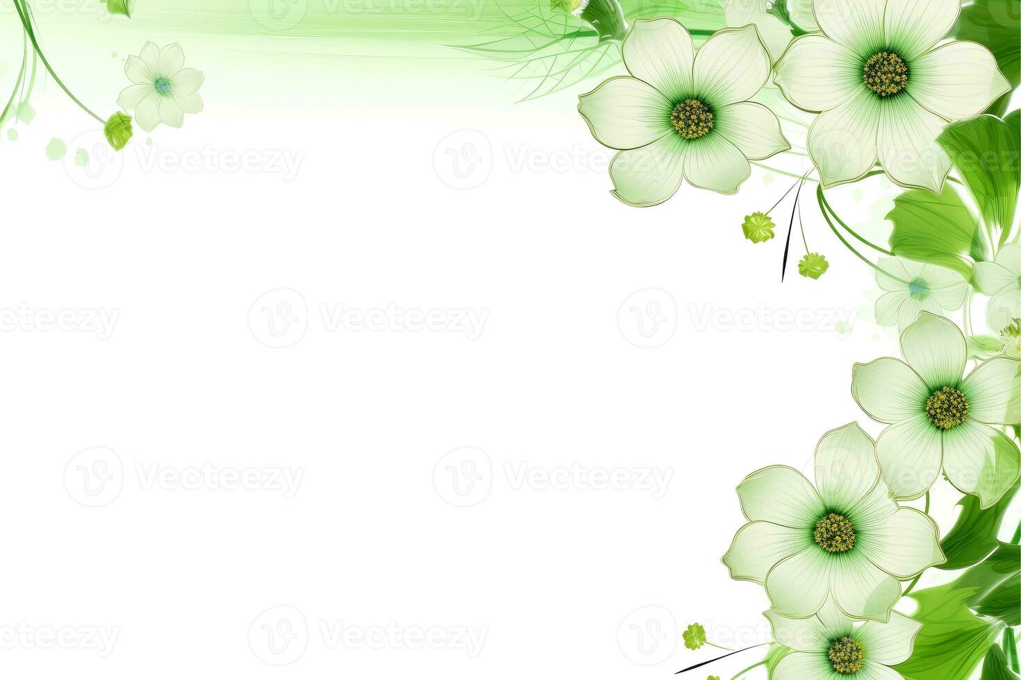 Floral border frame card template. green flowers, leaves, for banner,  wedding card. Springtime composition with copy-space, Generative AI  illustration 27261461 Stock Photo at Vecteezy